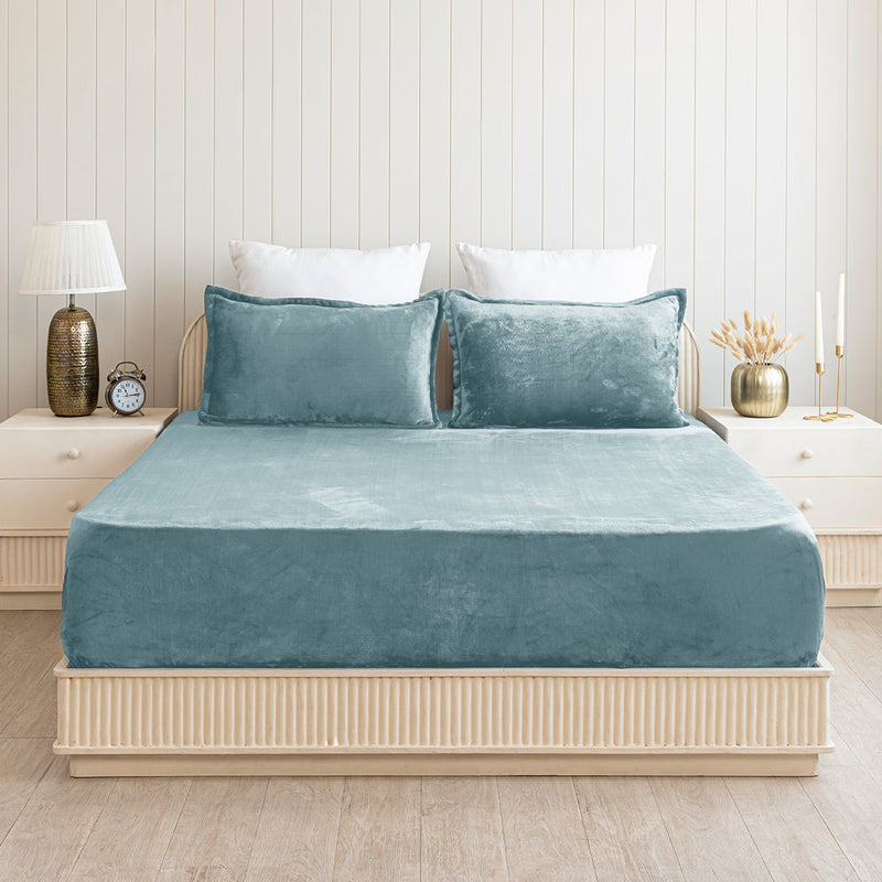 Homemonde Lightweight - Fleece Fitted Bedsheet (Frost Blue)-1