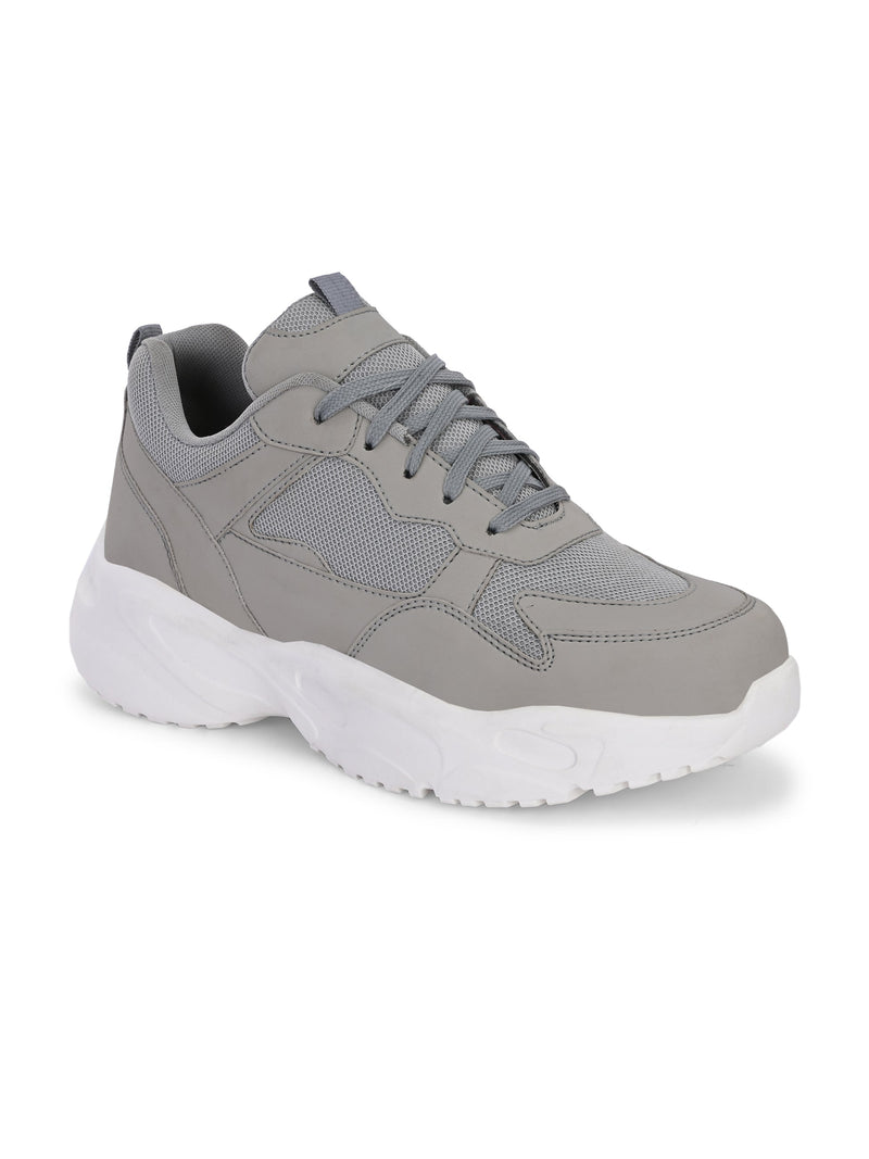 EL PASO Men Grey Faux Leather Casual Lace Up Sneakers-1
