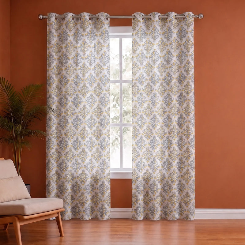 Imprimer Ikat - Printed Semi Blackout Curtain (Yellow)-1