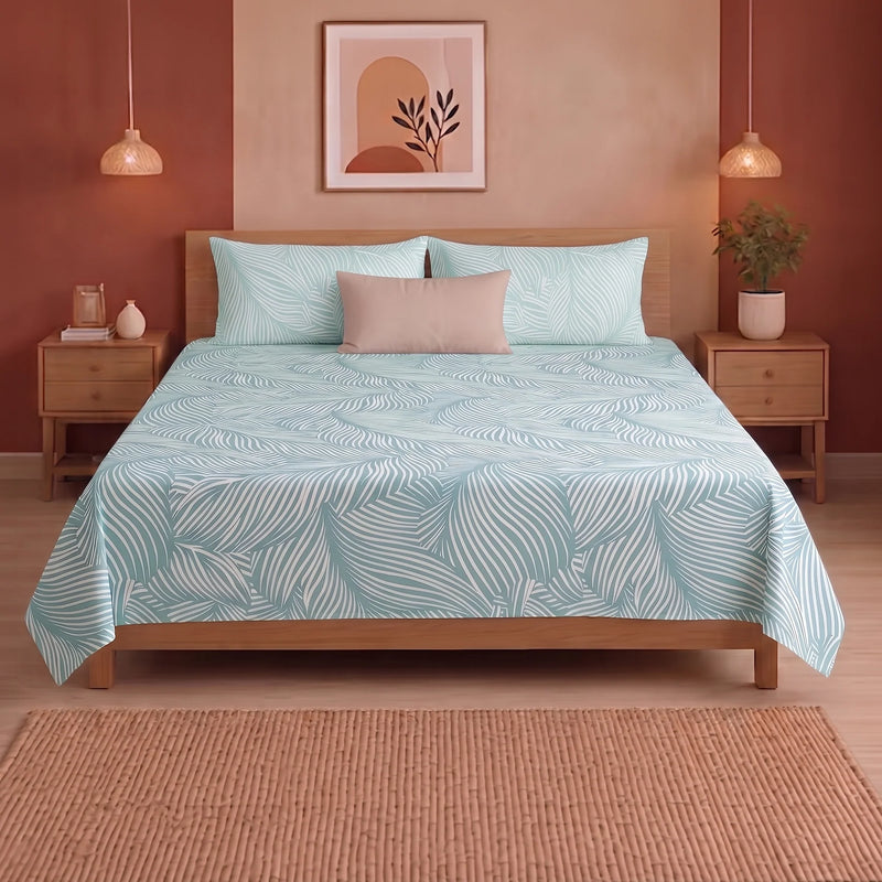 Mint Green Feather - Bedsheet (Green & White)-1