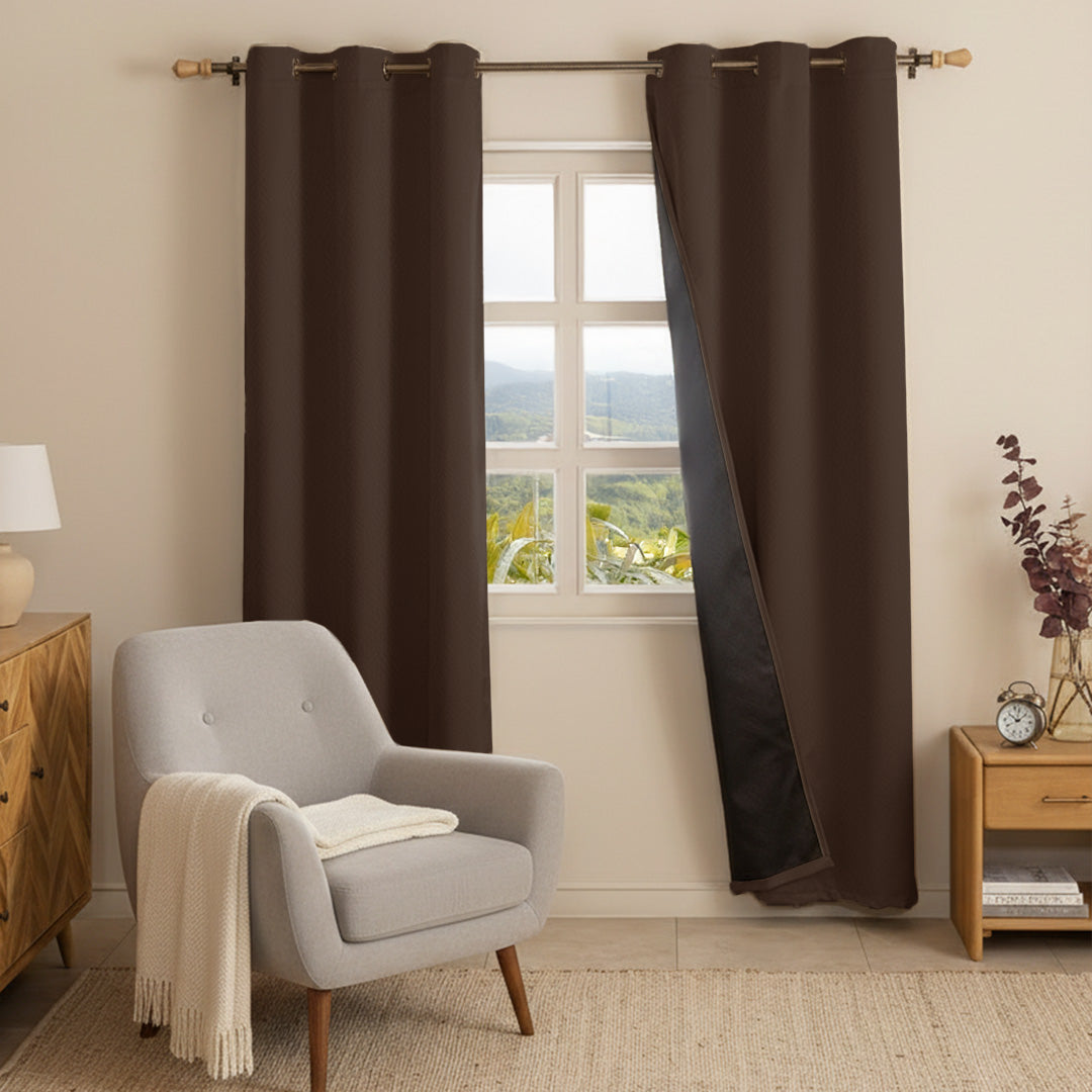 Fort Essential Embossed - Eyelet Black Backing Blackout Curtain (Brown)