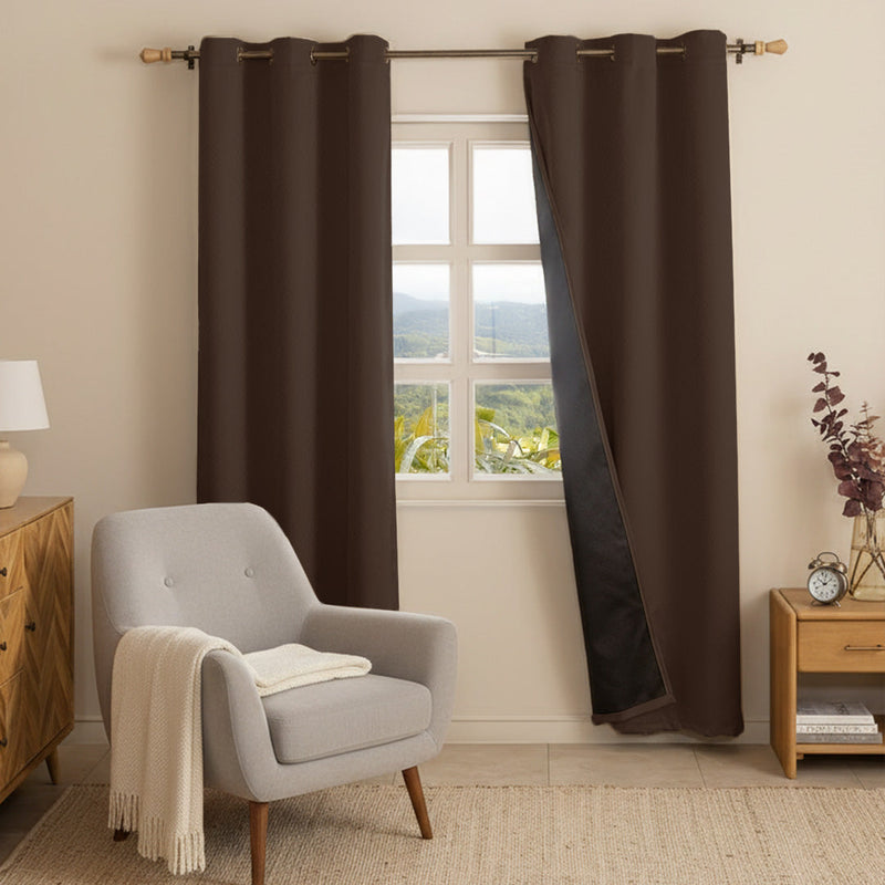 Fort Essential Embossed - Eyelet Black Backing Blackout Curtain (Brown)-1