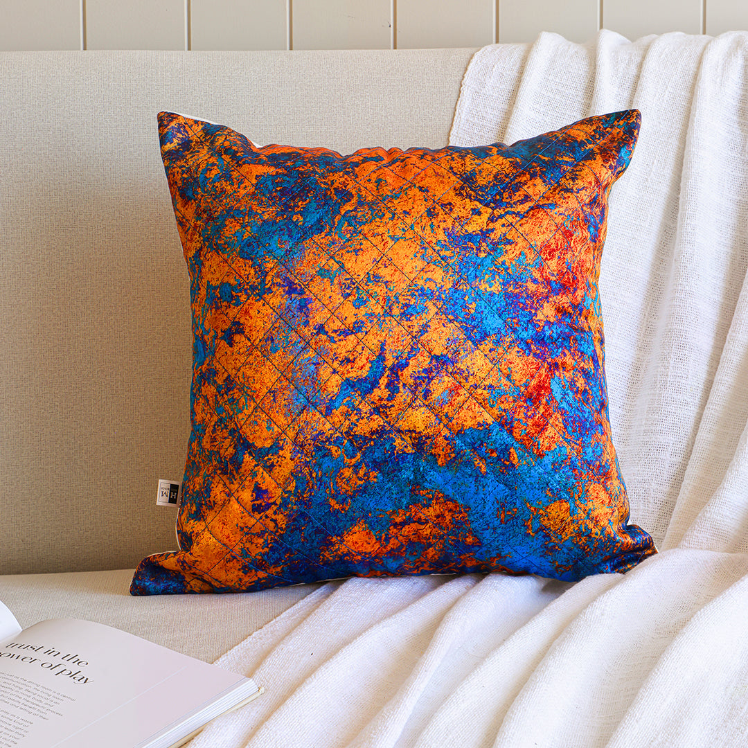 Abstract Pattern Quilted Cushion Cover (Turquoise & Mustard)