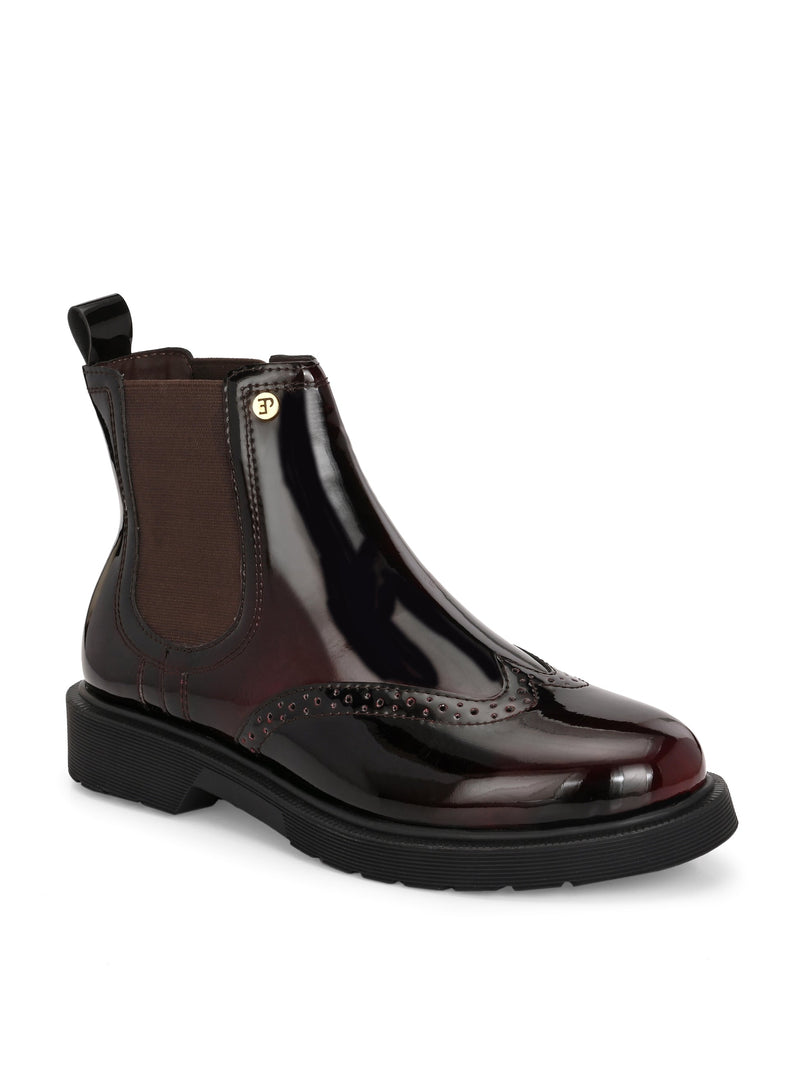 El Paso Women Wine Faux Leather Casual Chelsea Boots-1
