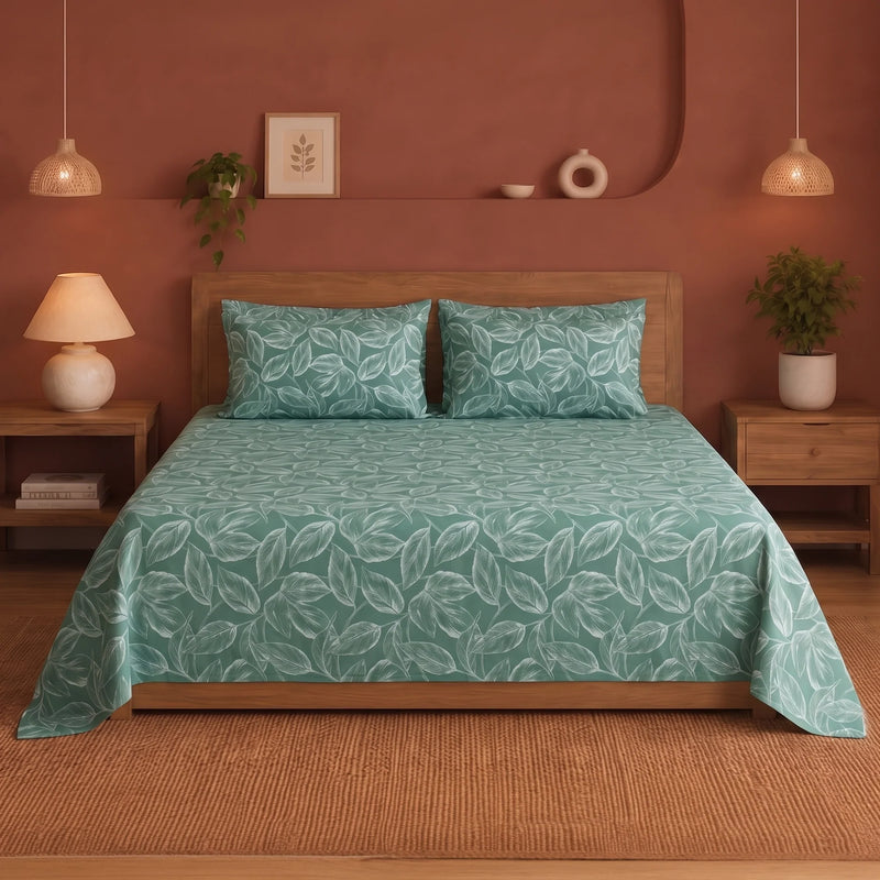 Imprimer Lilac - Leaf Printed Bedsheet (Aqua Blue)-1