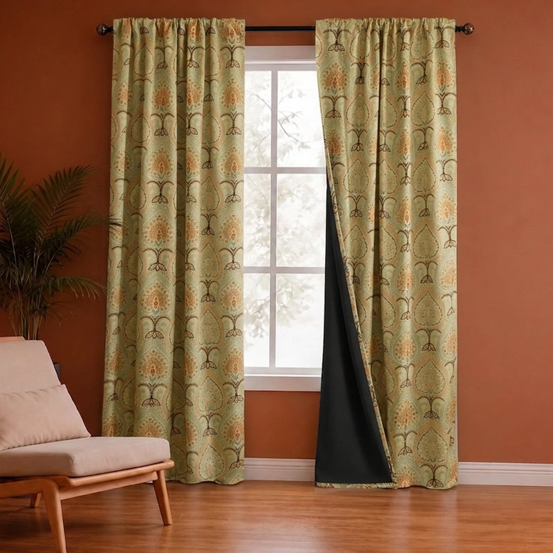Imprimer Floral - Rod Pocket DP Blackout Curtain (Green & Pink)-1