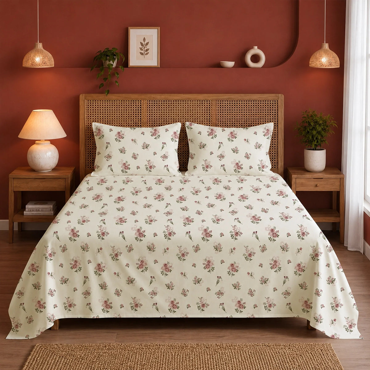 Blush Garden - White Floral Bedsheet
