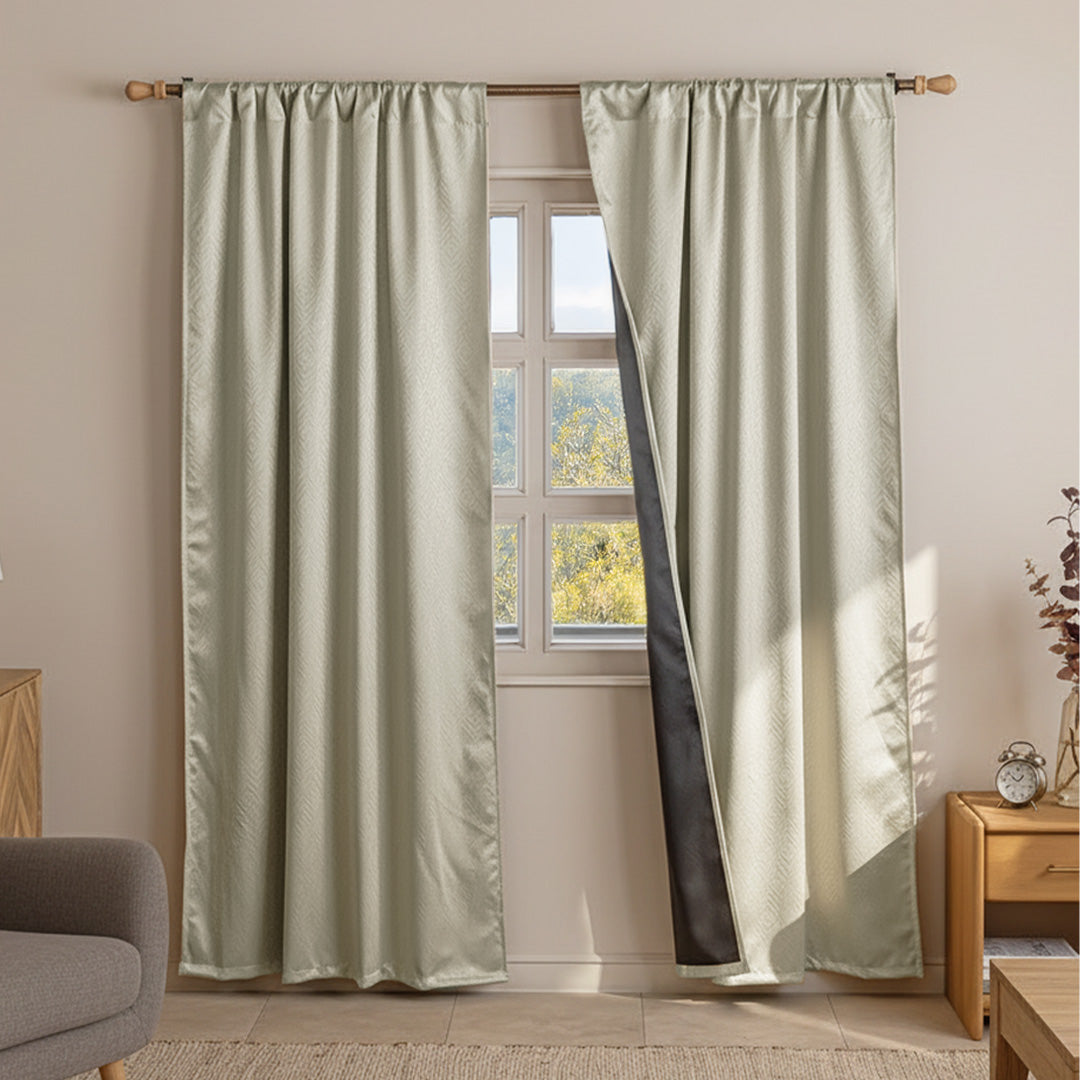 Fort Essential Embossed - Rod Pocket Black Backing Blackout Curtain (Off White)-1