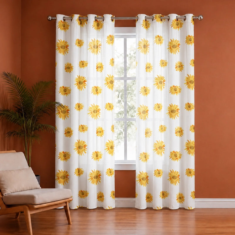 Yellow Sunflower Printed Eyelet Duck Curtain-1