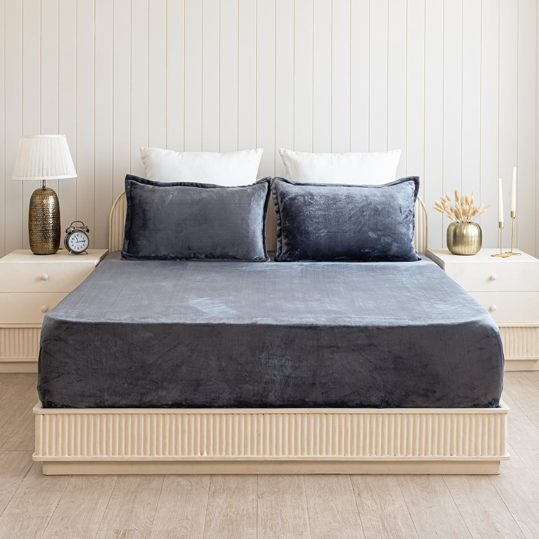 Homemonde Lightweight - Fleece Fitted Bedsheet (Grey)-1