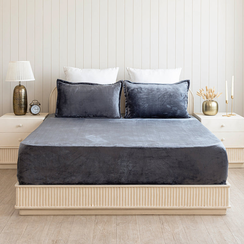 Homemonde Lightweight - Fleece Fitted Bedsheet (Grey)-1