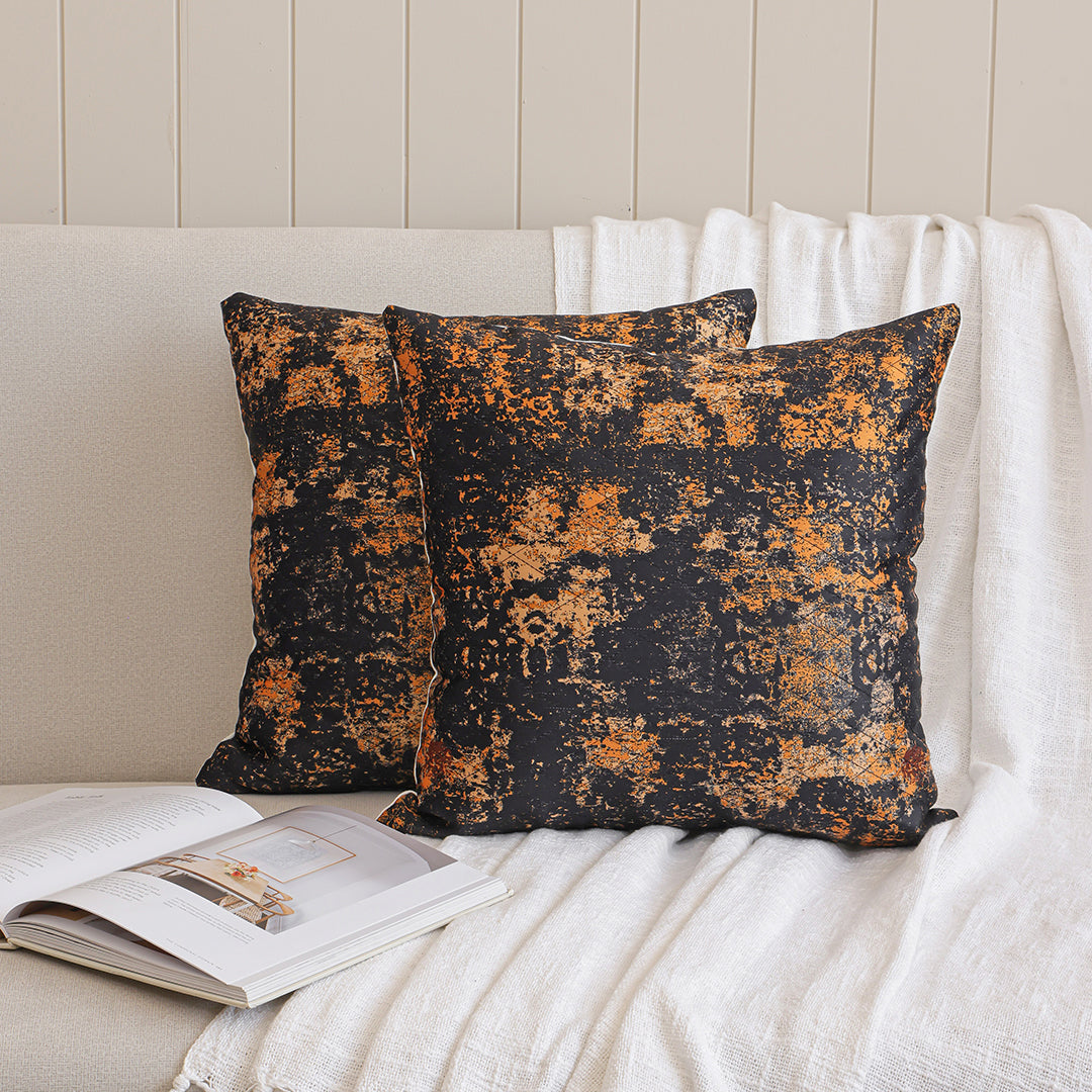 Abstract Pattern Quilted Cushion Cover (Black & Mustard)-1