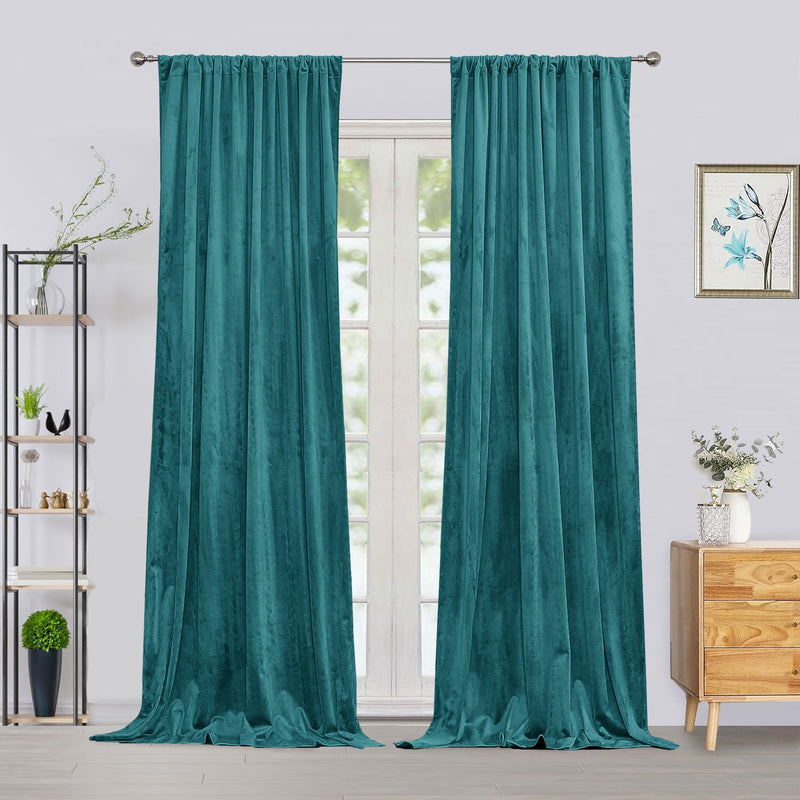 Fort Royal - Rod Pocket Velvet Curtain (Turquoise)-1