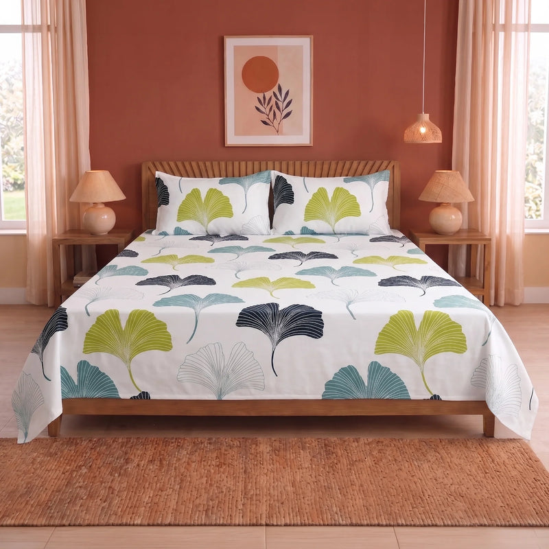 Imprimer Ginkyo - Floral Printed Bedsheet (Blue & Green)-1