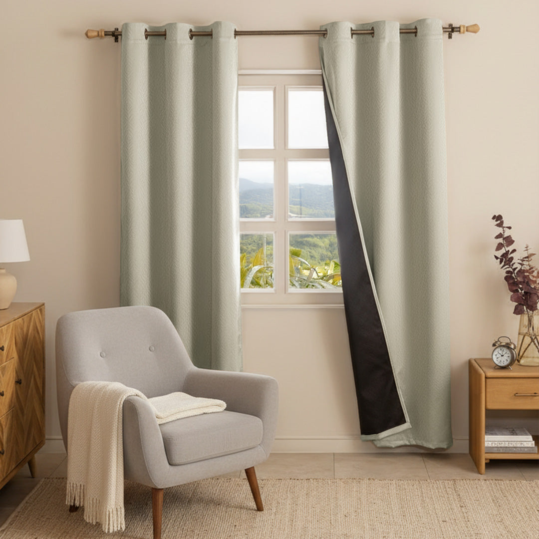 Fort Essential Embossed - Eyelet Black Backing Blackout Curtain (Off White)-1