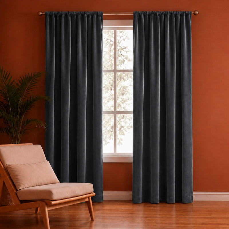 Fort Royal - Rod Pocket Velvet Curtain (Grey)-1