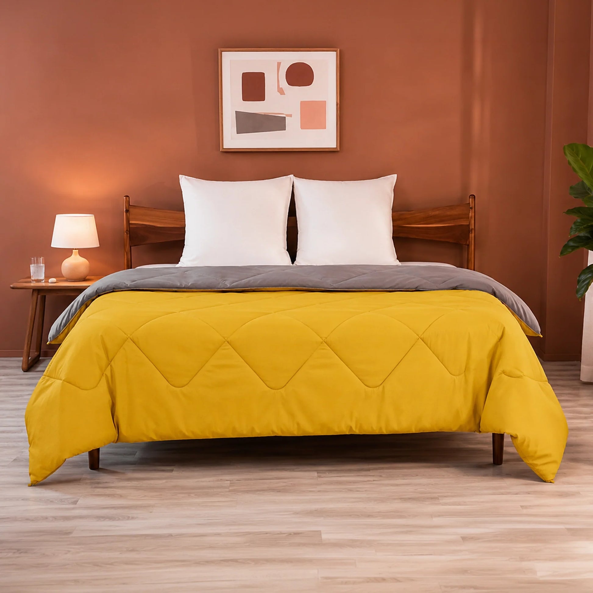 Fort - Box Stitch Duvet Comforter (Mango Yellow & Dark Grey)-1