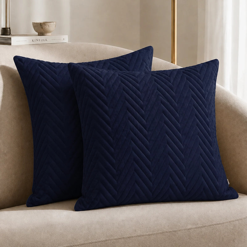 Fort Sawtooth - Quilted Velvet Cushion Cover (Navy Blue)-1