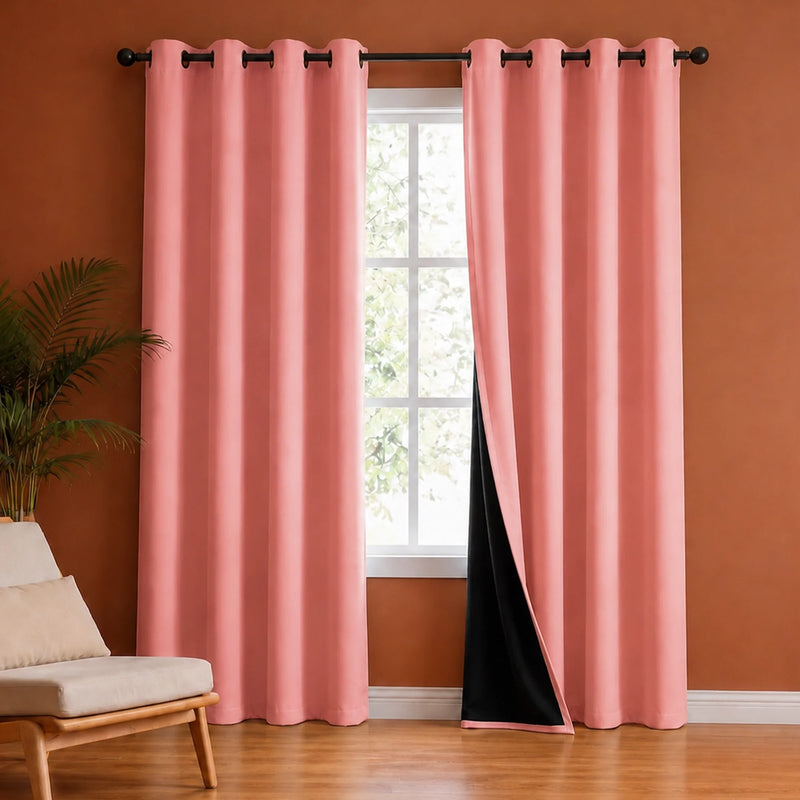 Fort Essential - Black Backing Solid Blackout Curtain (Peach)-1