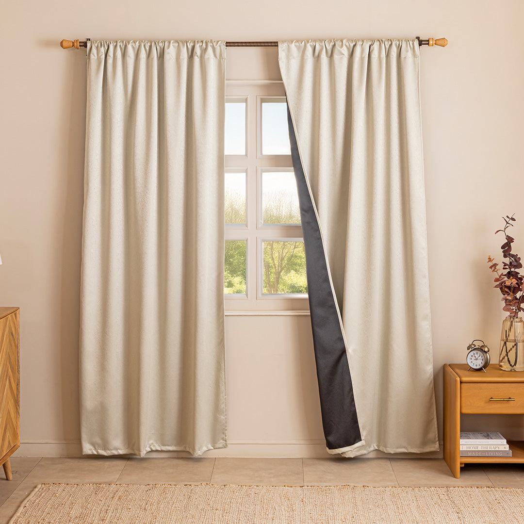 Fort Essential Abstract - Rod Pocket Black Backing Blackout Curtain (Off White)-1