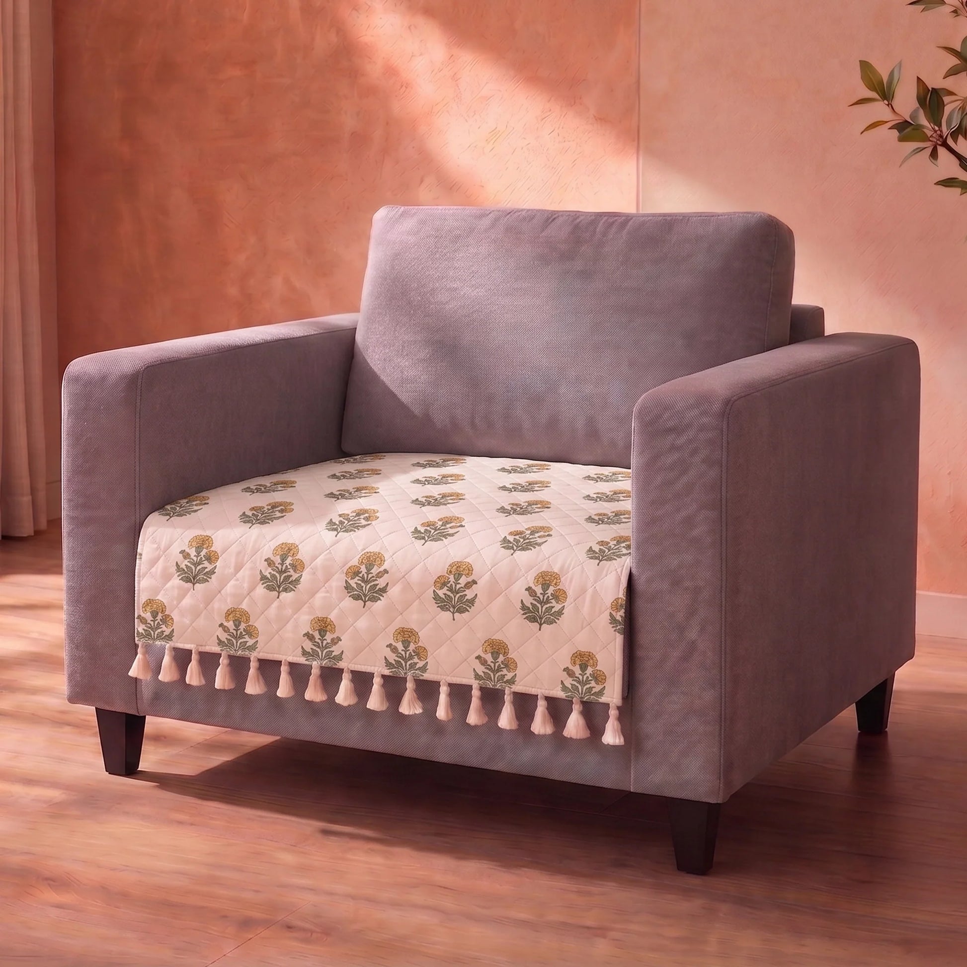 Meadow Bloom - Printed Sofa Cover (White)-1