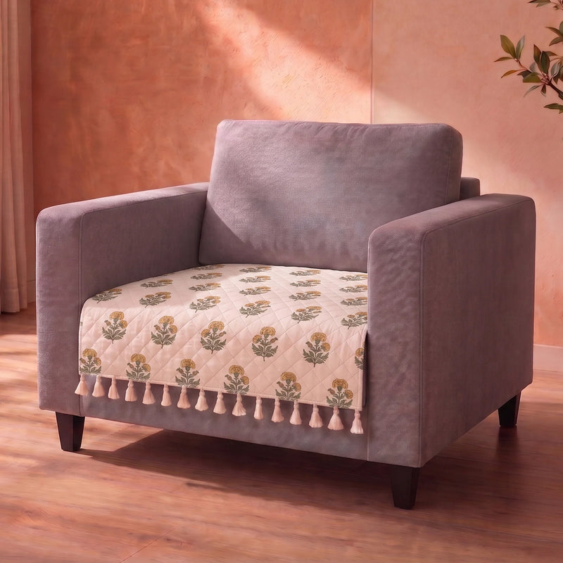 Meadow Bloom - Printed Sofa Cover (White)-1