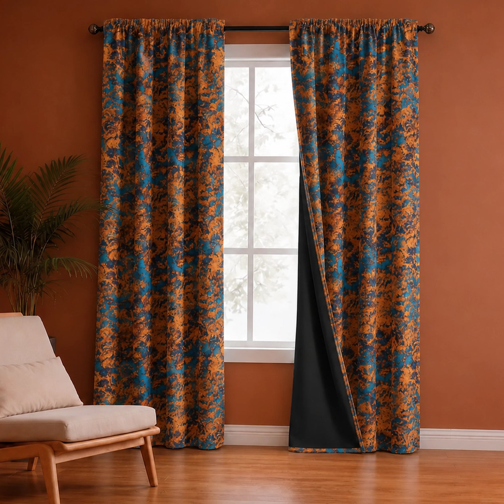 Imprimer Abstract - Rod Pocket DP Blackout Curtain (Turquoise & Mustard)-1