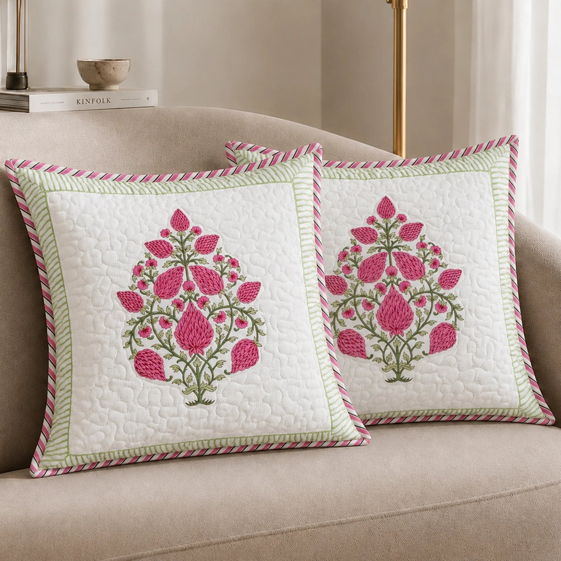Fort Sawtooth - Quilted Cotton Cushion Cover (Pink)-3