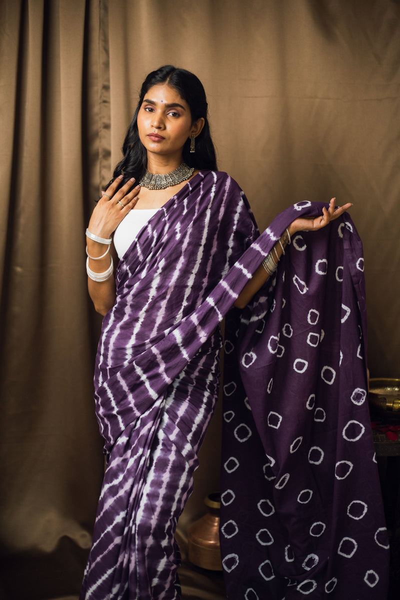 Cotton Mul Tie Dye Saree Jamun Leheriya-5