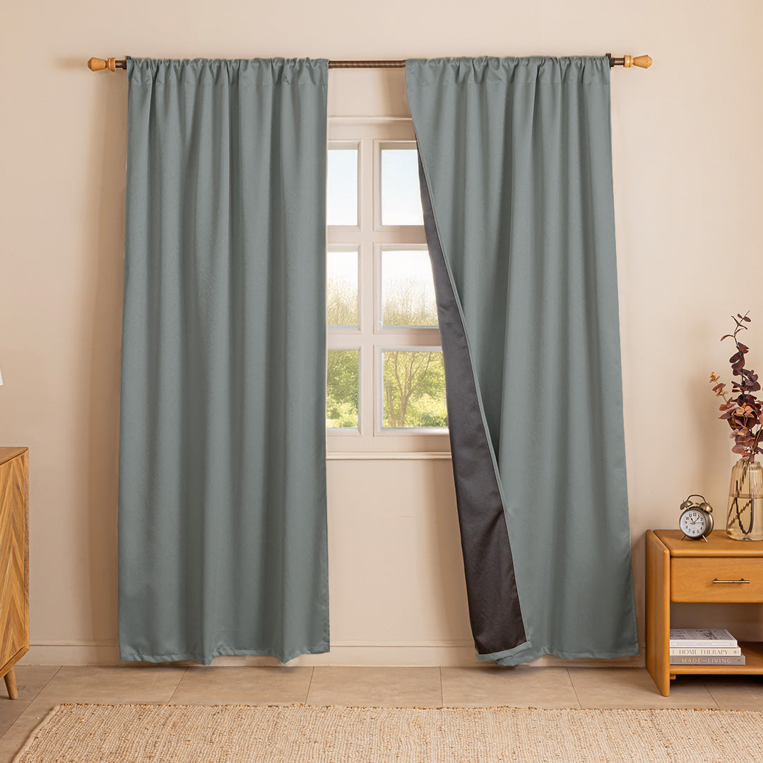 Fort Essential Abstract - Rod Pocket Black Backing Blackout Curtain (Grey)-1