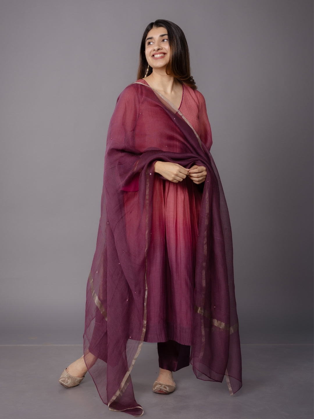 Yashi Purple Solid Chanderi Silk Straight Pant