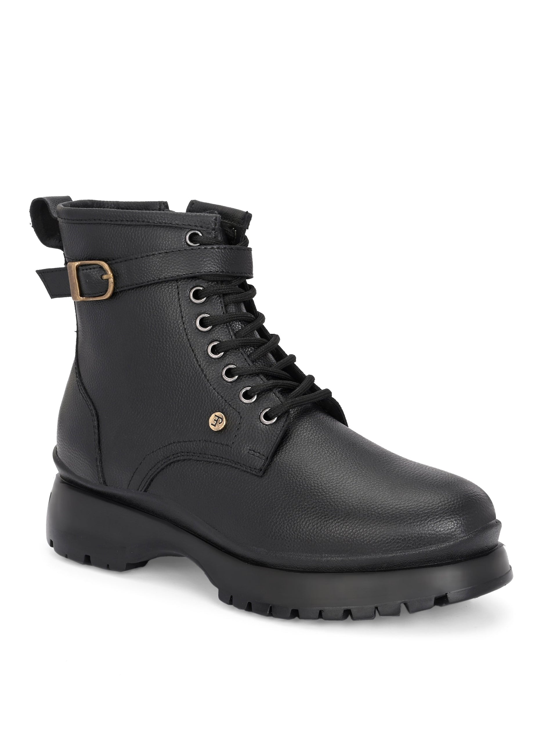 El Paso Women Black Faux Leather Casual Lace Up Boots