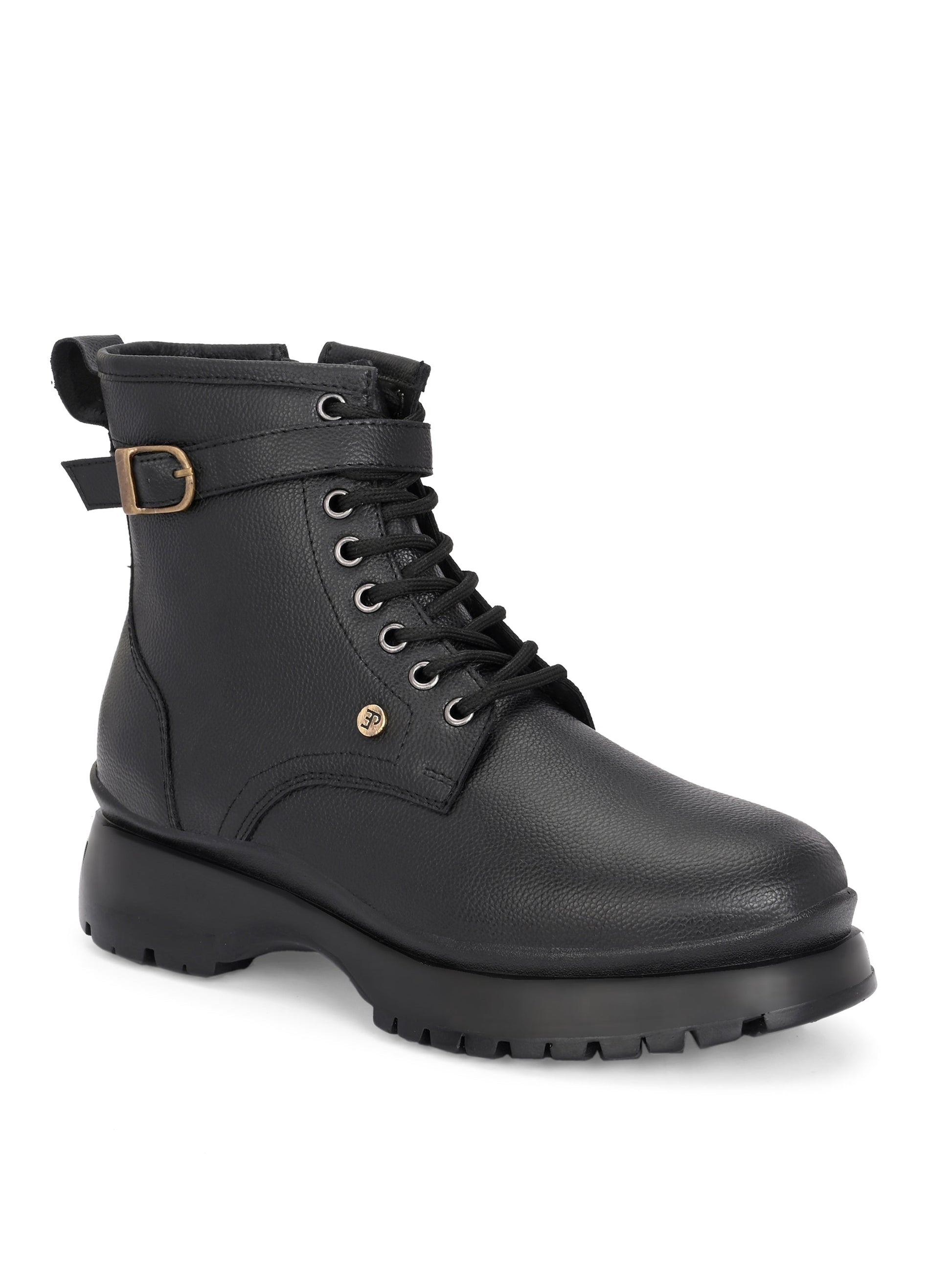 El Paso Women Black Faux Leather Casual Lace Up Boots-1