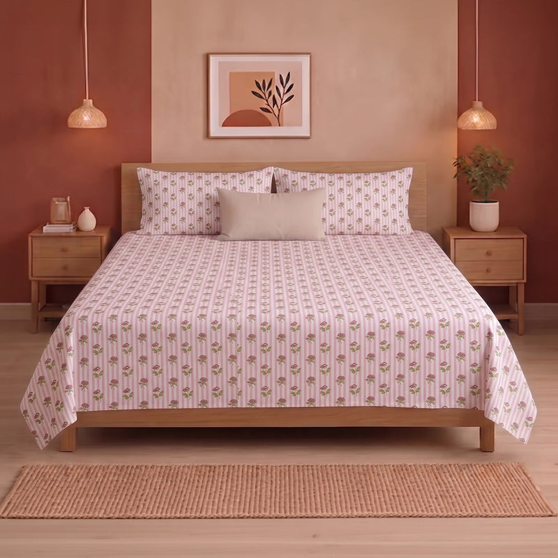 Soft Serenade - Floral Bedsheet (Peach)-1