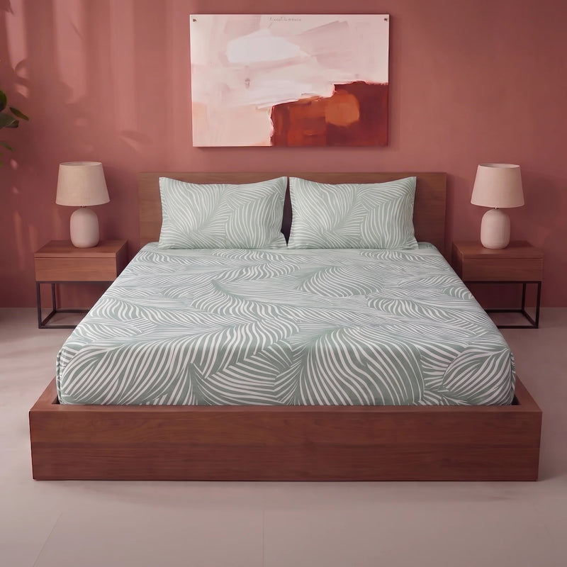 Mint Green Feather - Fitted Sheet (Mint Green & White)-1