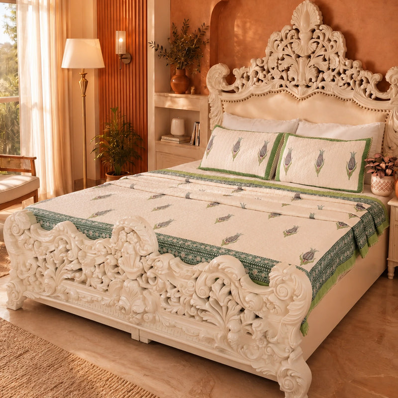 Dew Drops - Handblock Bedcover-1