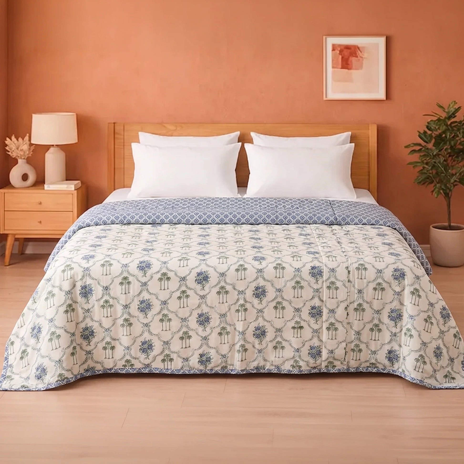 Imprimer Meadow - Floral Printed Dohar (Light Grey & Green)-5