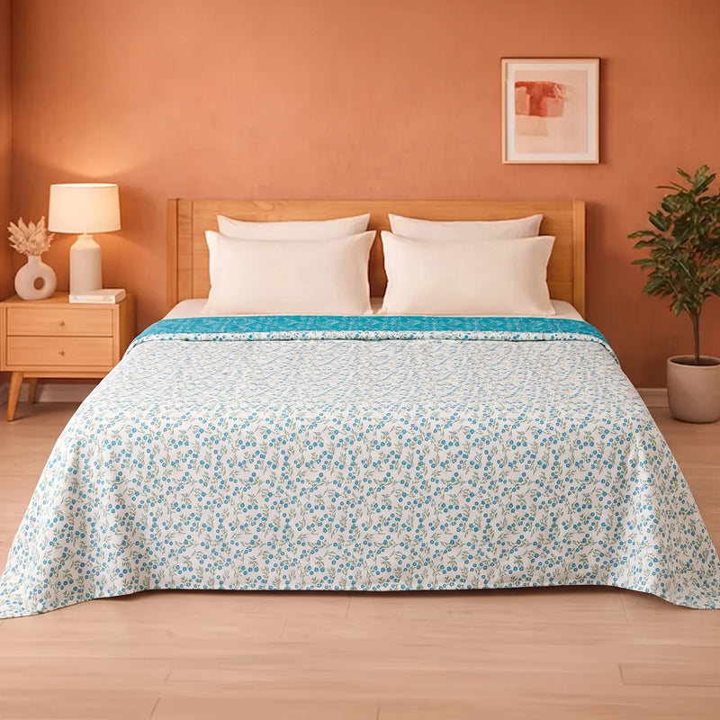 Cotton Dohar - Turquoise & White-3