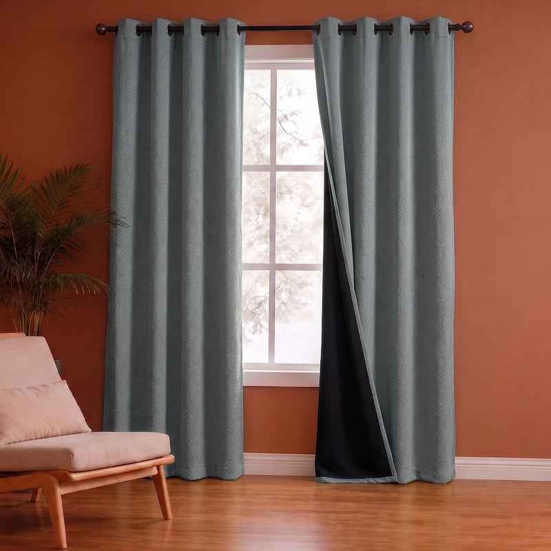 Fort Essential Embossed - Eyelet Black Backing Blackout Curtain (Grey)-2
