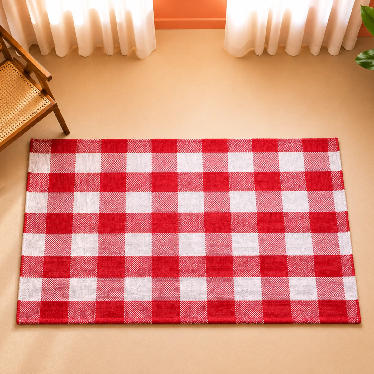 Breton Shadowplay - Plaid Rug (Red & White)