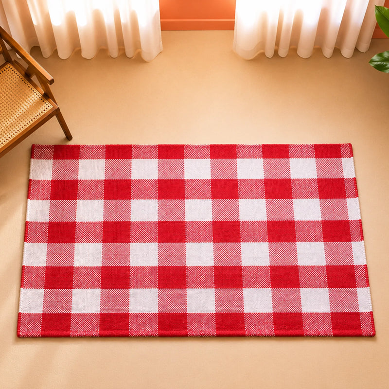 Breton Shadowplay - Plaid Rug (Red & White)-1