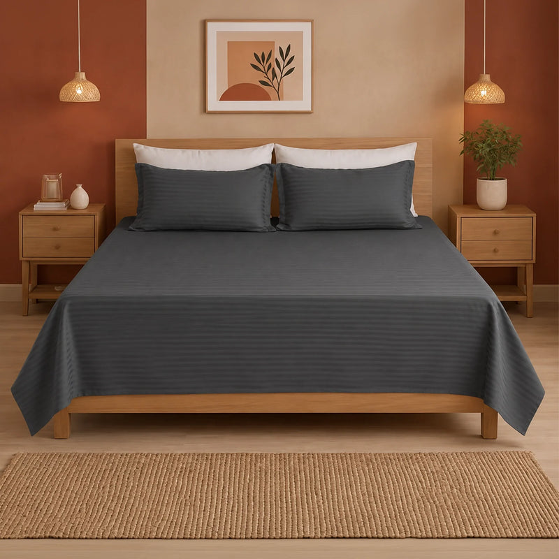 Breton Nap - Satin Stripes Bedsheet (Grey)-1
