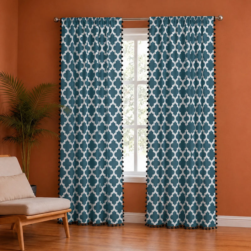 Imprimer Handpicked Soleil - Rod Pocket Printed Semi Blackout Curtain (Blue)-1