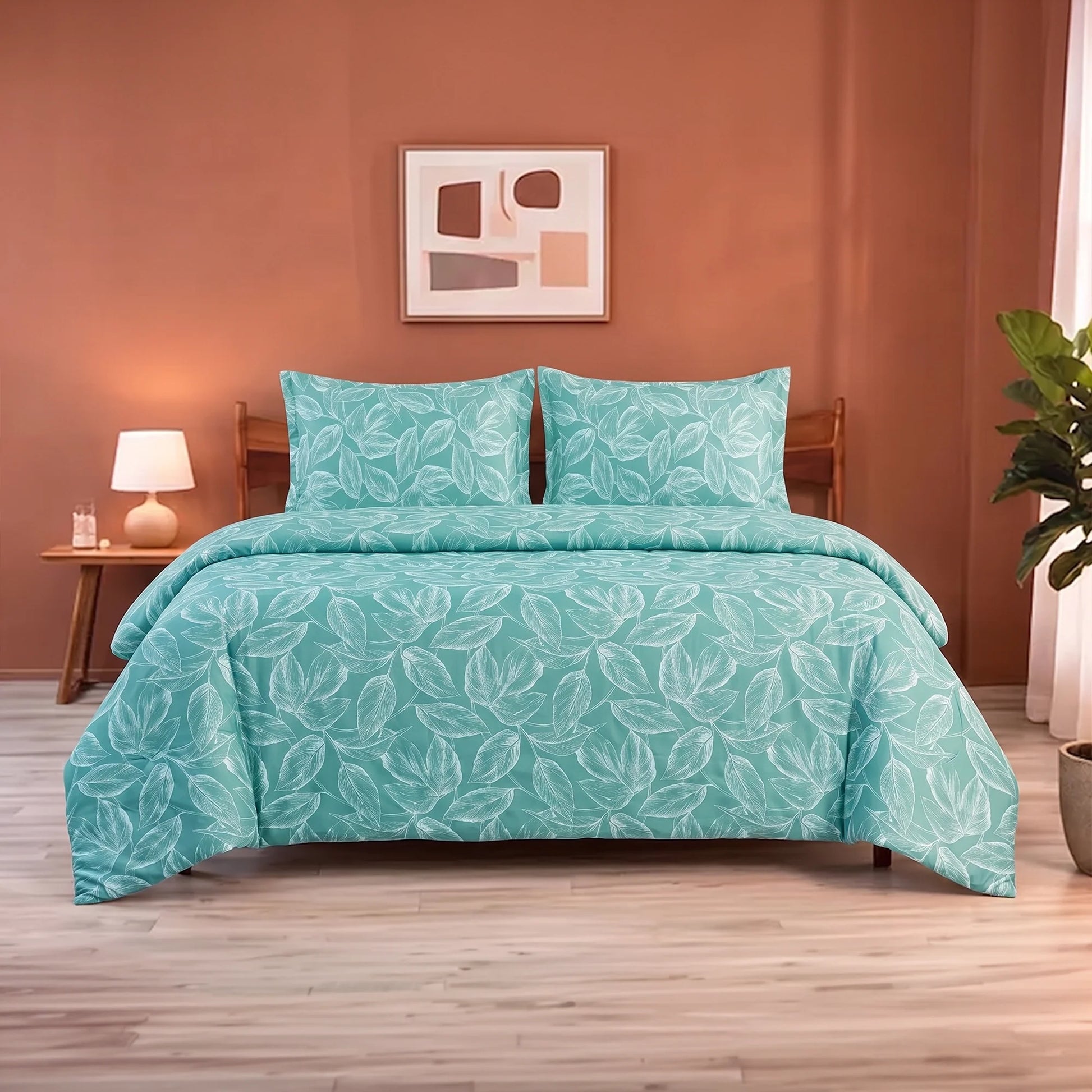 Imprimer Lilac - Leaf Printed Duvet Cover (Aqua Blue)-1