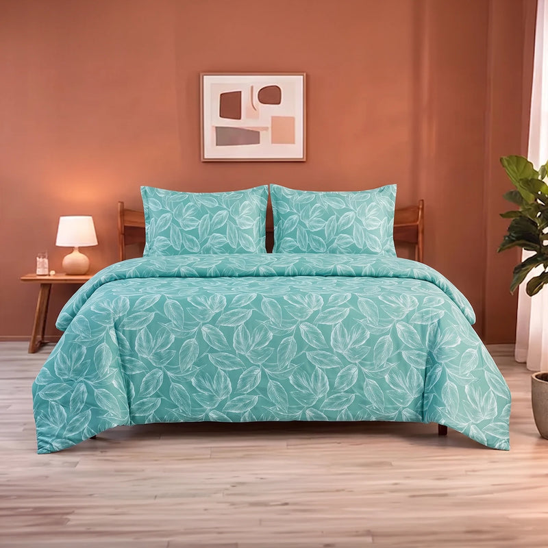 Imprimer Lilac - Leaf Printed Duvet Cover (Aqua Blue)-1