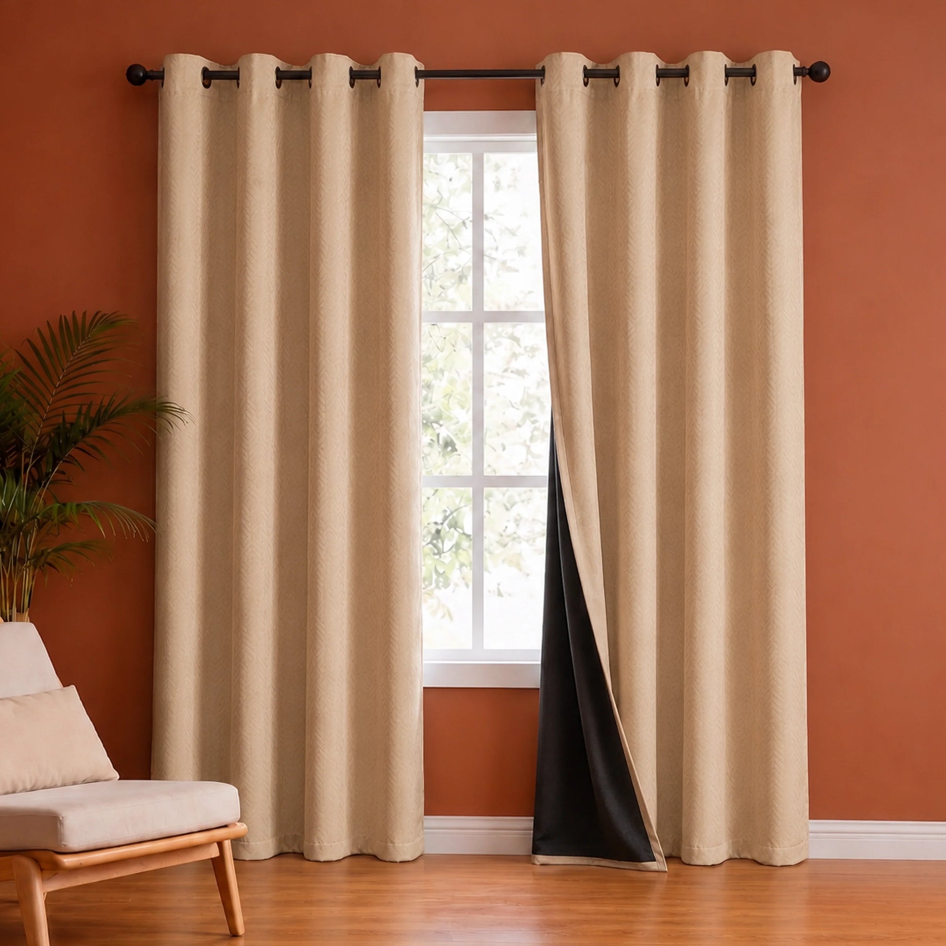 Fort Essential Embossed - Eyelet Black Backing Blackout Curtain (Beige)-1