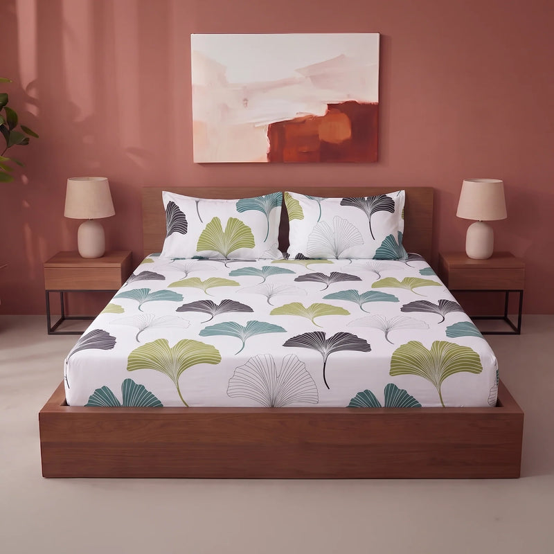 Imprimer Ginkyo - Floral Printed Fitted Bedsheet (Blue & Green)-1