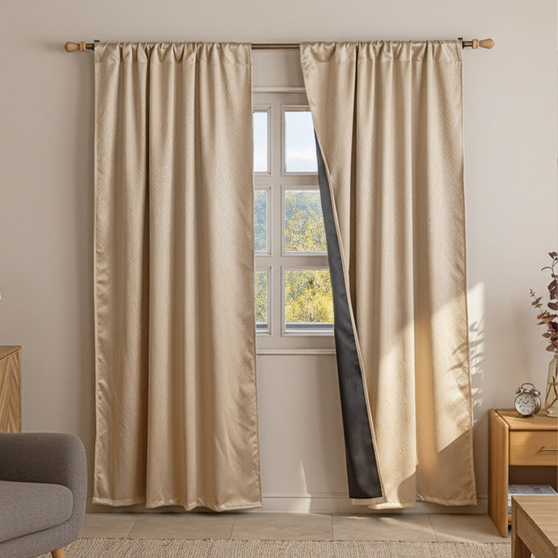 Fort Essential Embossed - Rod Pocket Black Backing Blackout Curtain (Beige)-1