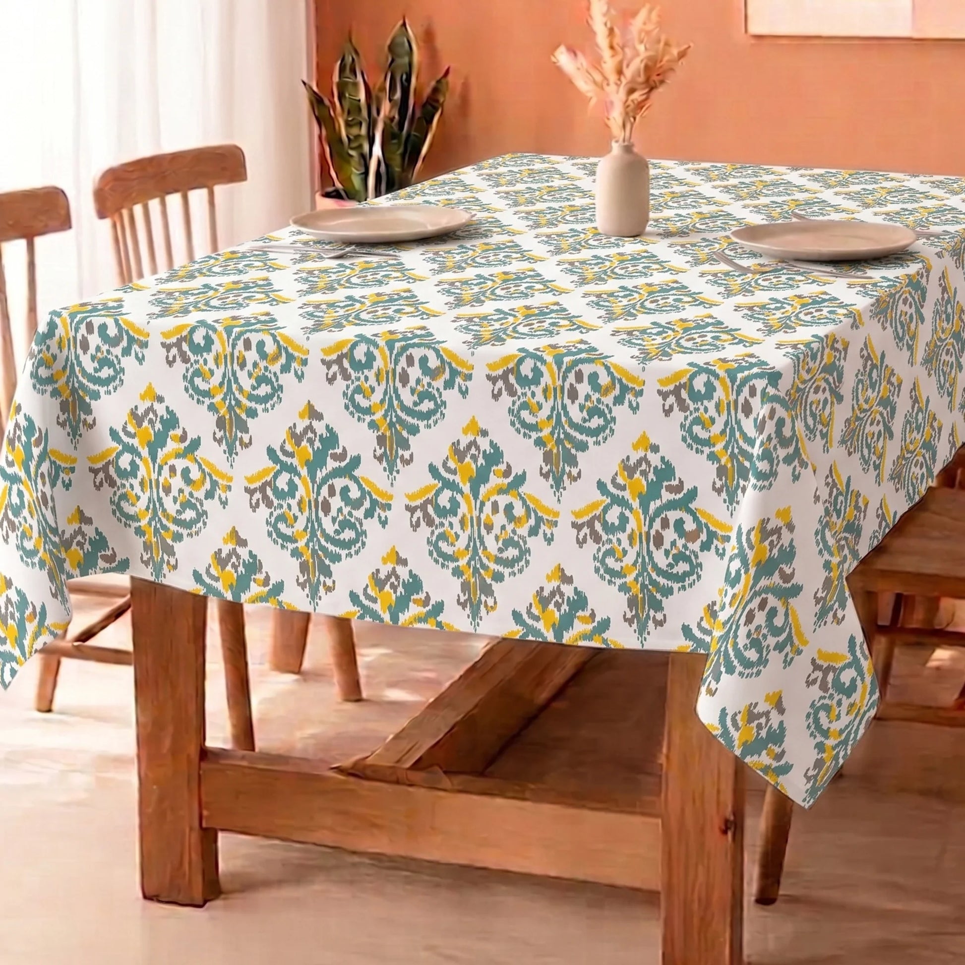 Imprimer Ikat - Printed Dining Table Cover (Yellow)-1