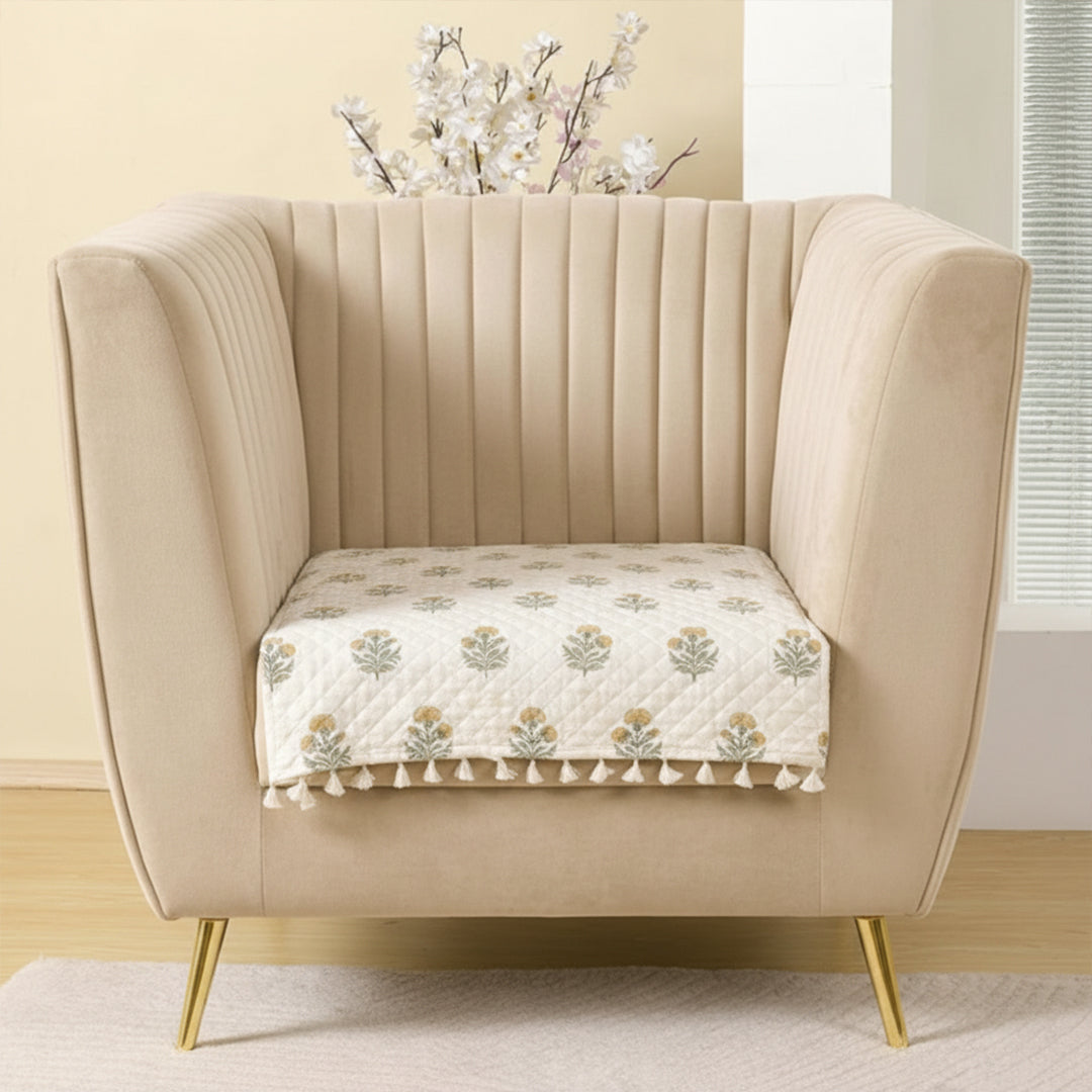 Meadow Bloom - Printed Sofa Cover (White)-1